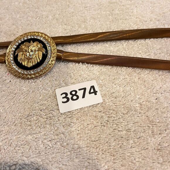 Women Lion Coin Charm Gold Metal Elastic Waistband Fashion Belt Skinny 28" Boho - Picture 7 of 9